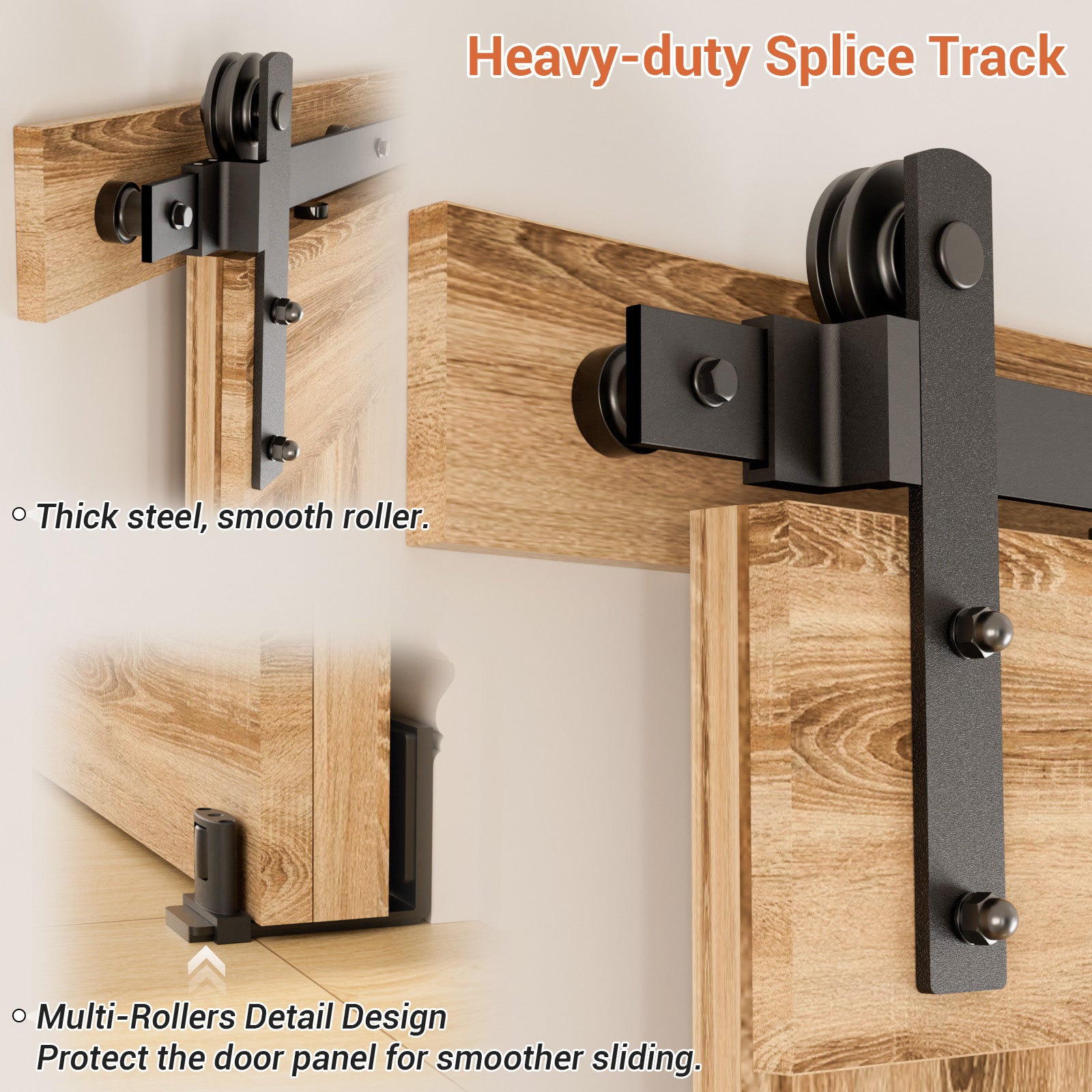 WINOVERCO Sliding Barn Door Hardware Kit with Adjustable U Shape Barn Door Floor Guide, Wall Mount Rail, Splicing Track Kit (Door not Included)