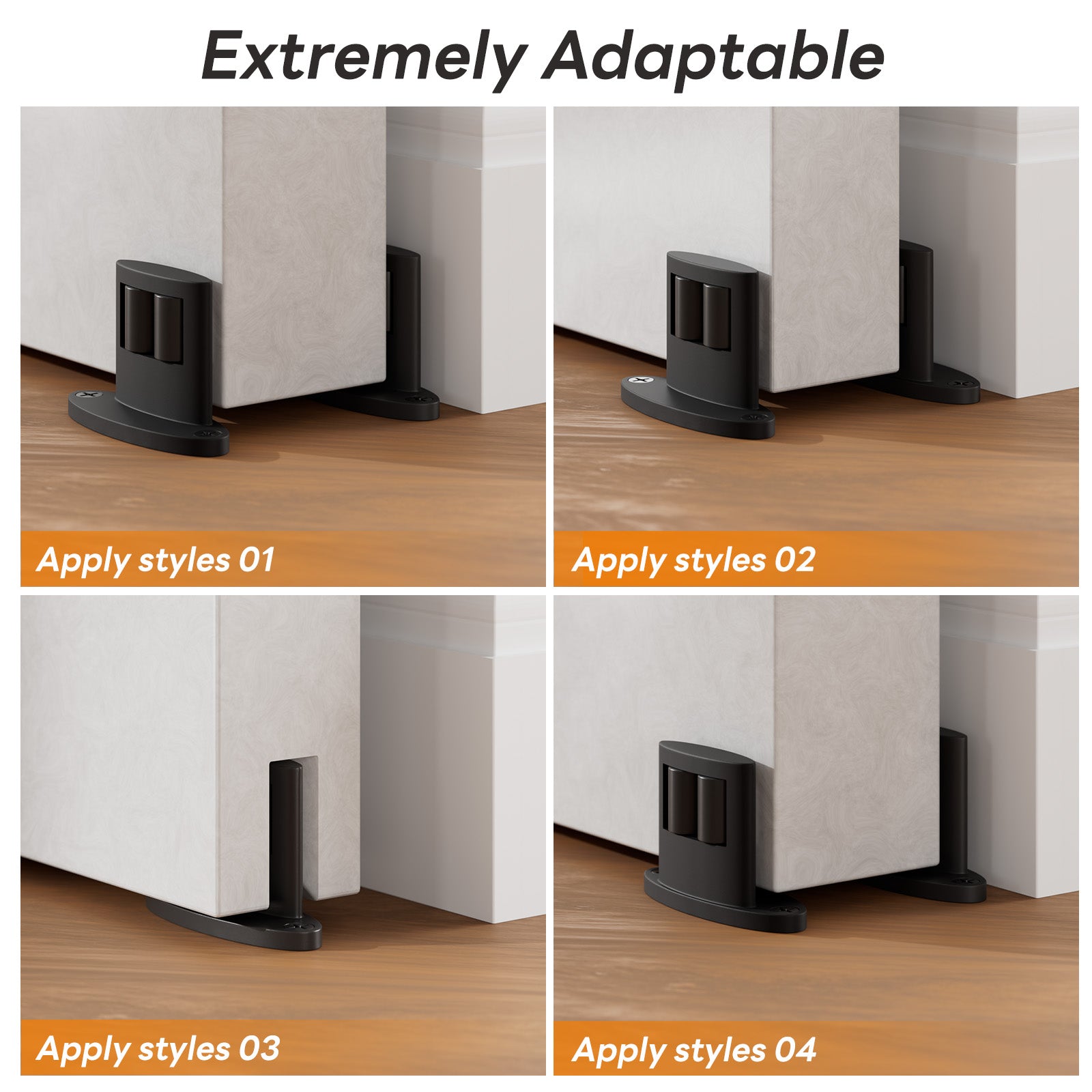 WINOVERCO 2Pack Sliding Barn Door Bottom Floor Guide,Double-Sided Roller Design,Smoothly and Quietly, Aluminum Alloy,Floor Mounted, Black