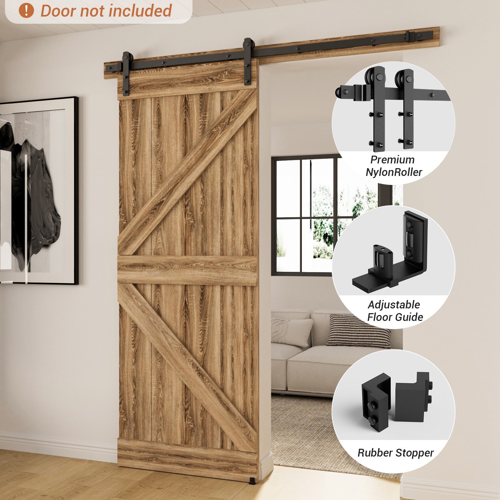 WINOVERCO Sliding Barn Door Hardware Kit with Adjustable U Shape Barn Door Floor Guide, Wall Mount Rail, Splicing Track Kit (Door not Included)