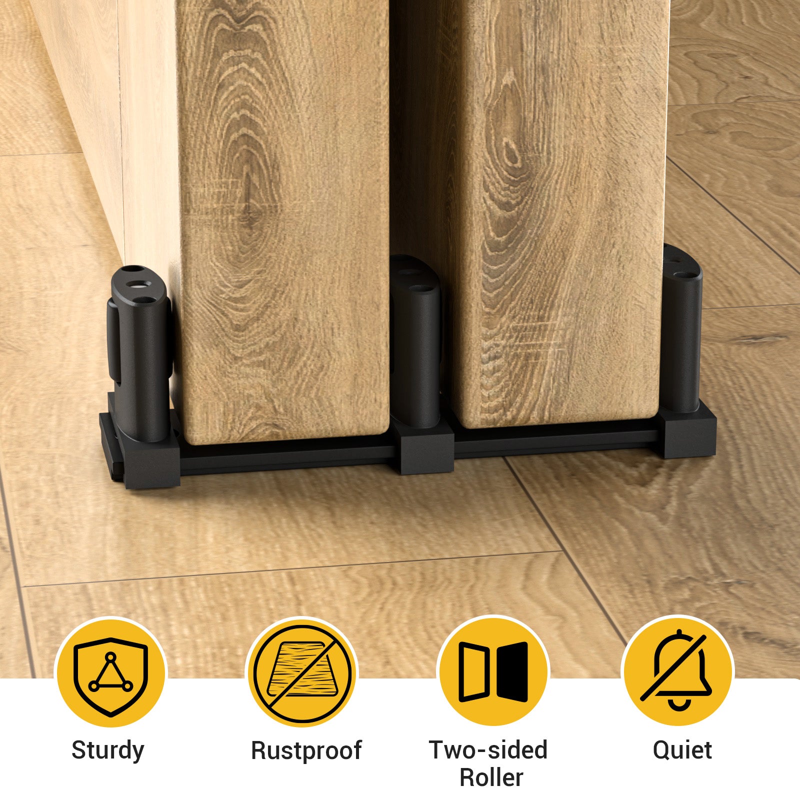 WINOVERCO Sliding Closet Door Floor Guide,Adjustable Bypass Door Guide for Floor,Update 3-Roller Design,Black