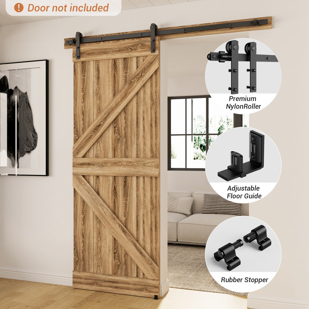 WINOVERCO Sliding Barn Door Hardware Kit with Adjustable U Shape Barn Door Floor Guide, Wall Mount Rail, Splicing Track Kit (Door not Included)