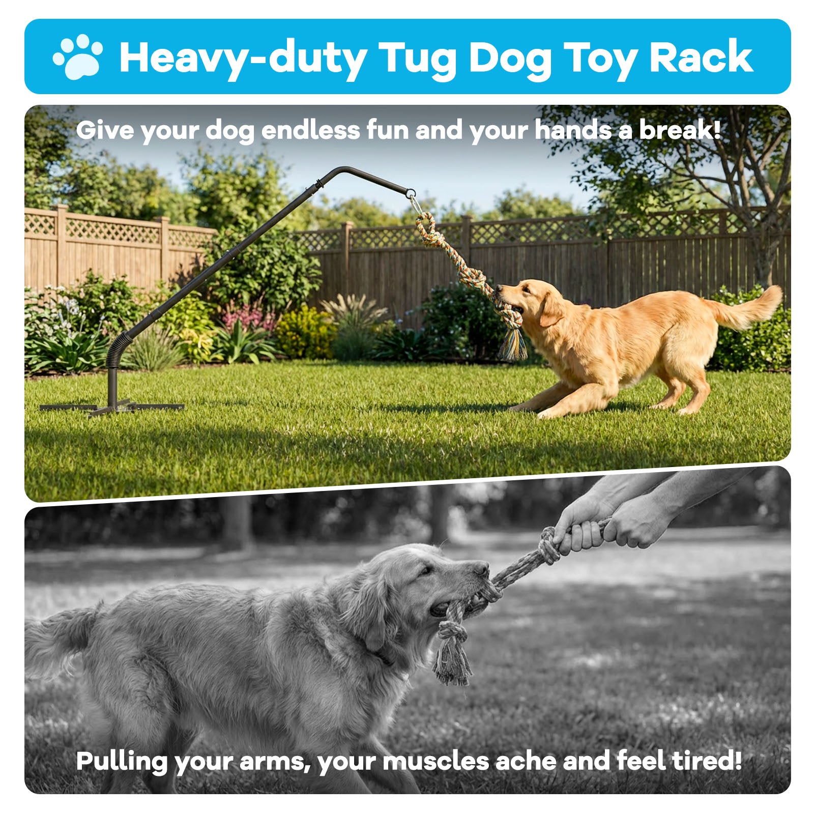 Outdoor Tug of War Dog Toy with Strengthen Spring Pole, Sturdy & Durable, Adjustable Height for Large, Medium & Small Dogs;3 Kinds Dog Tug of War Toys for Self-Play & Interactive in Park, Yard & Lawn