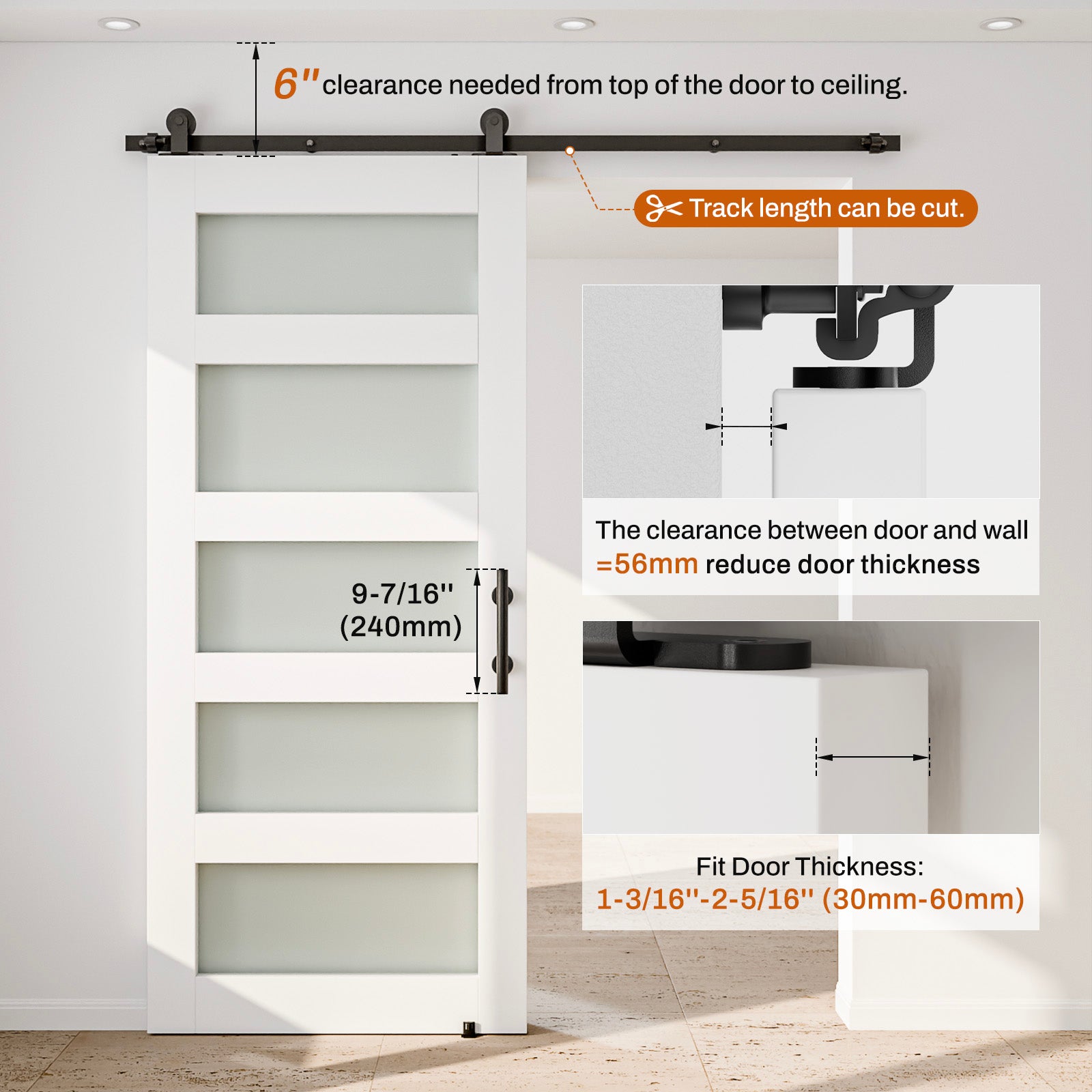 WINOVERCO Barn Door Hardware kit(Whole Set Include Sliding Barn Door Track Kit & Barn Door Handle & Floor Guide) -Heavy Duty