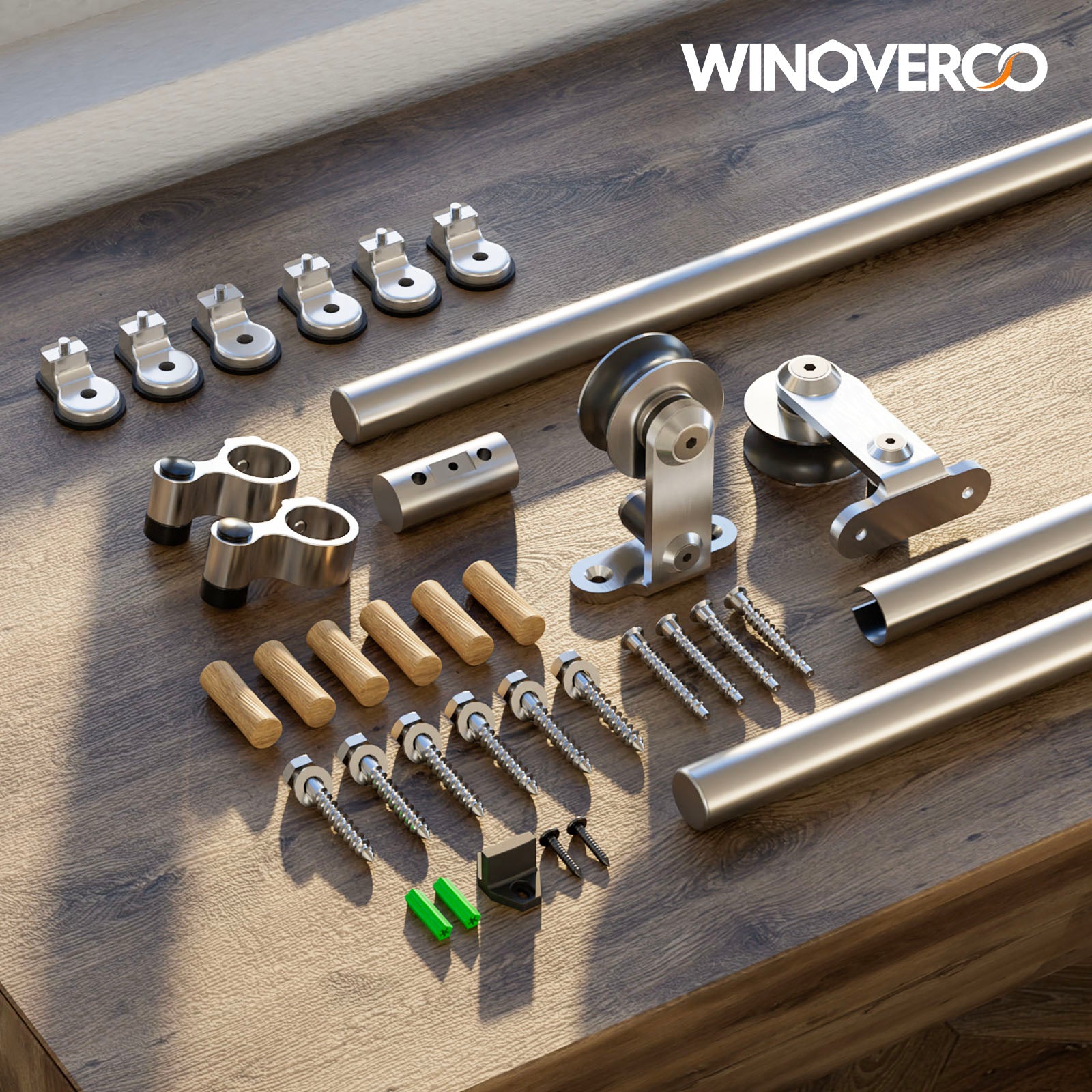 WINOVERCO Stainless Steel Barn Door Hardware Kit