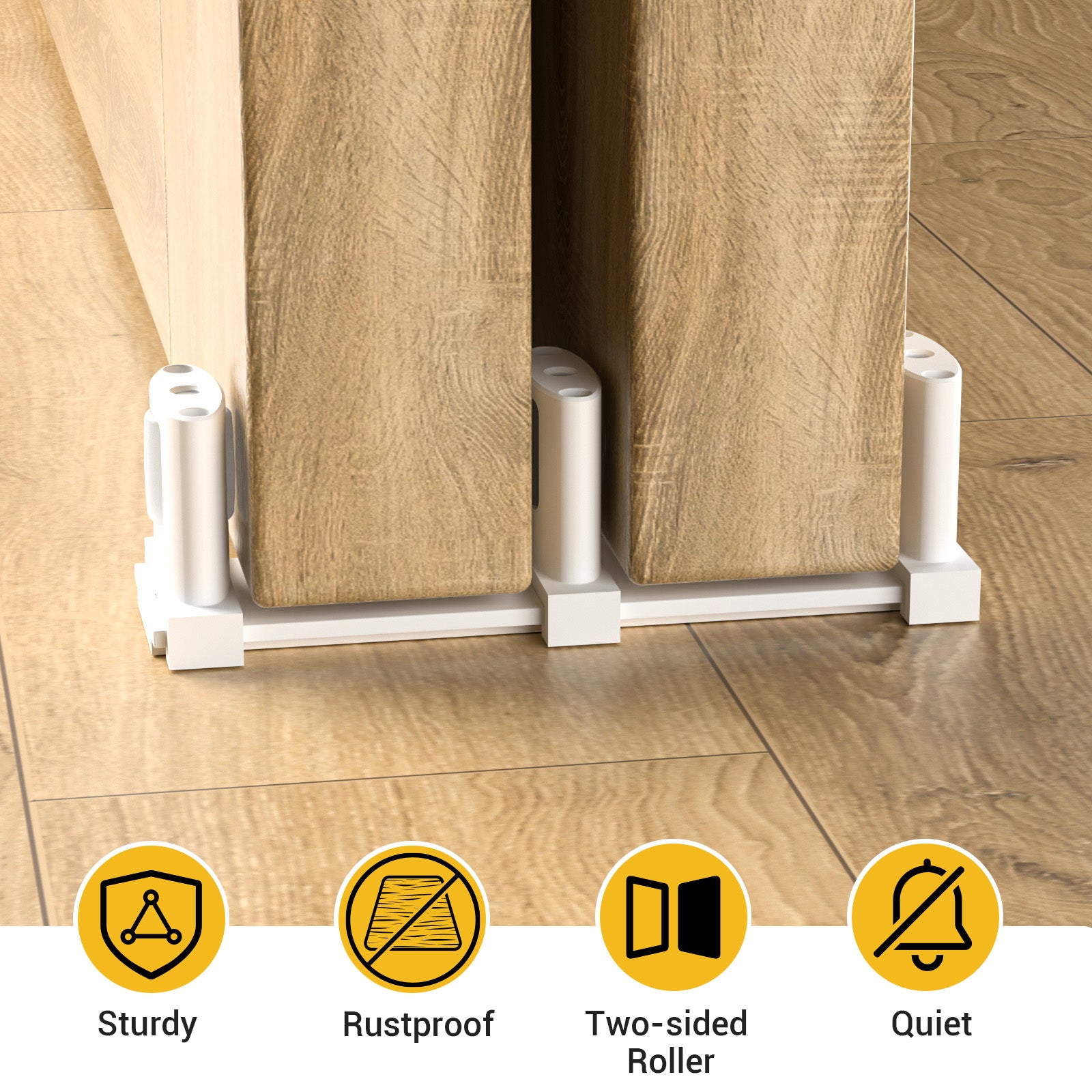 WINOVERCO Sliding Closet Door Floor Guide,Adjustable Bypass Door Guide for Floor,Update 3-Roller Design,White