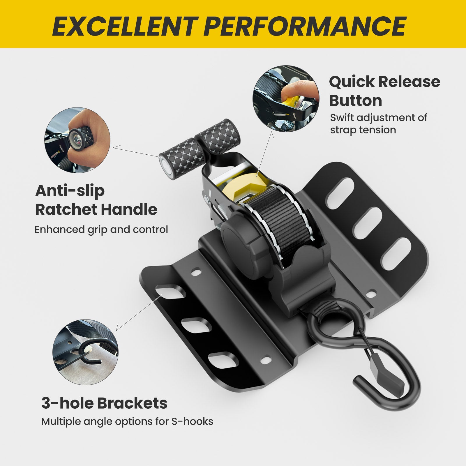 WINOVERCO Retractable Ratchet Straps, 2PCS Heavy Duty Tie Down Straps Compatible with 2015-2025 Ford F150 Truck Bed Accessories