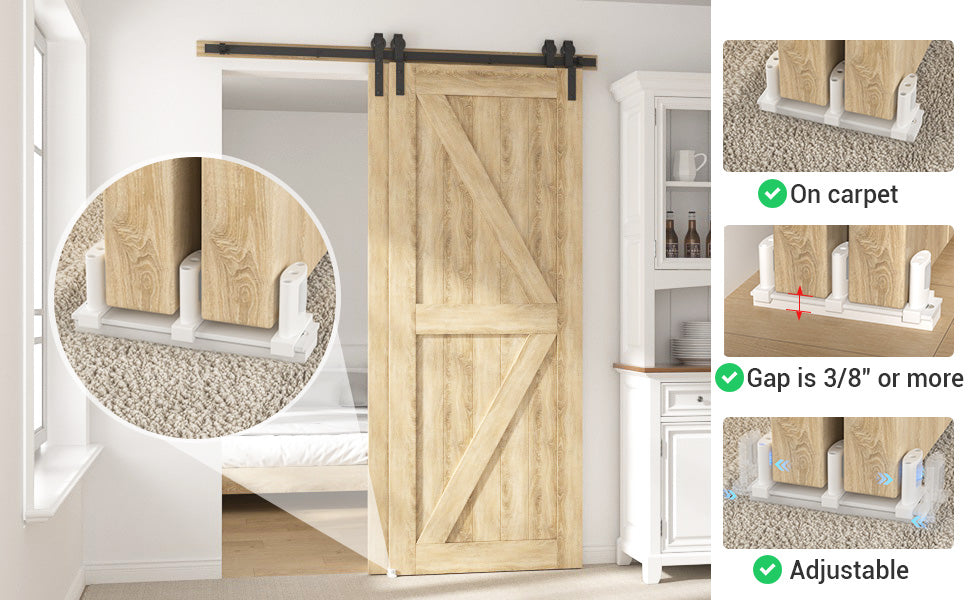 Sliding Closet Door Floor Guide with Riser Plate, Adjustable Bypass Door Guide, Upgraded 3-Roller Design – White, 1 Pack