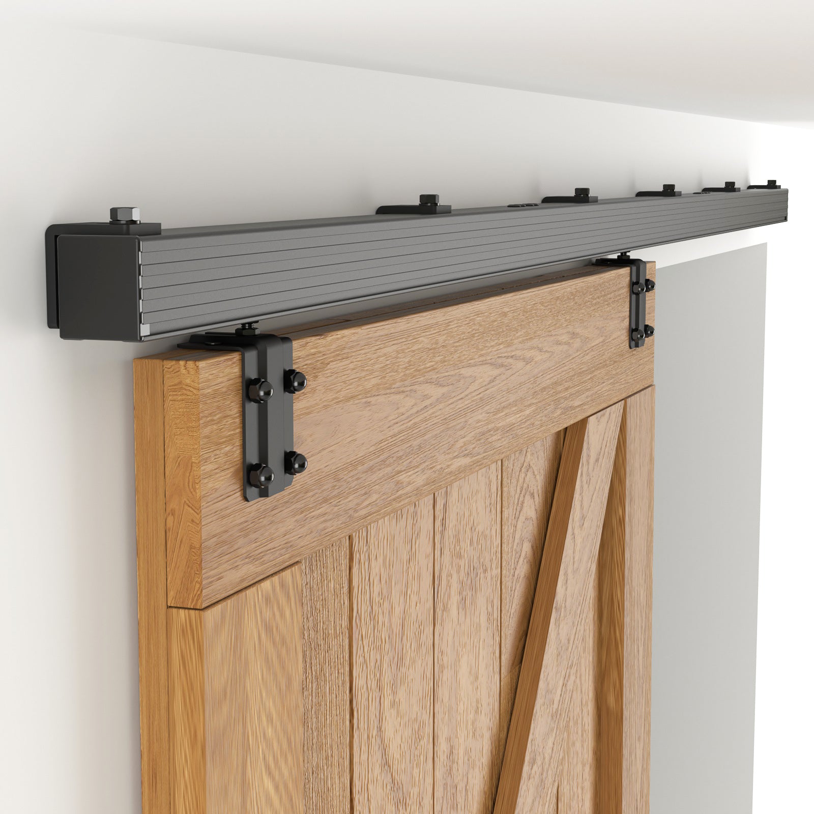 6FT/72'' Exterior Sliding Barn Door Hardware Kit, Box Rail Track,Heavy Duty Aluminium Alloy Wall Mount Kit for Indoor/Outdoor Single Door Use(NO Door)