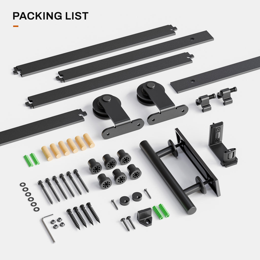 WINOVERCO Barn Door Hardware kit(Whole Set Include Sliding Barn Door Track Kit & Barn Door Handle & Floor Guide) -Heavy Duty