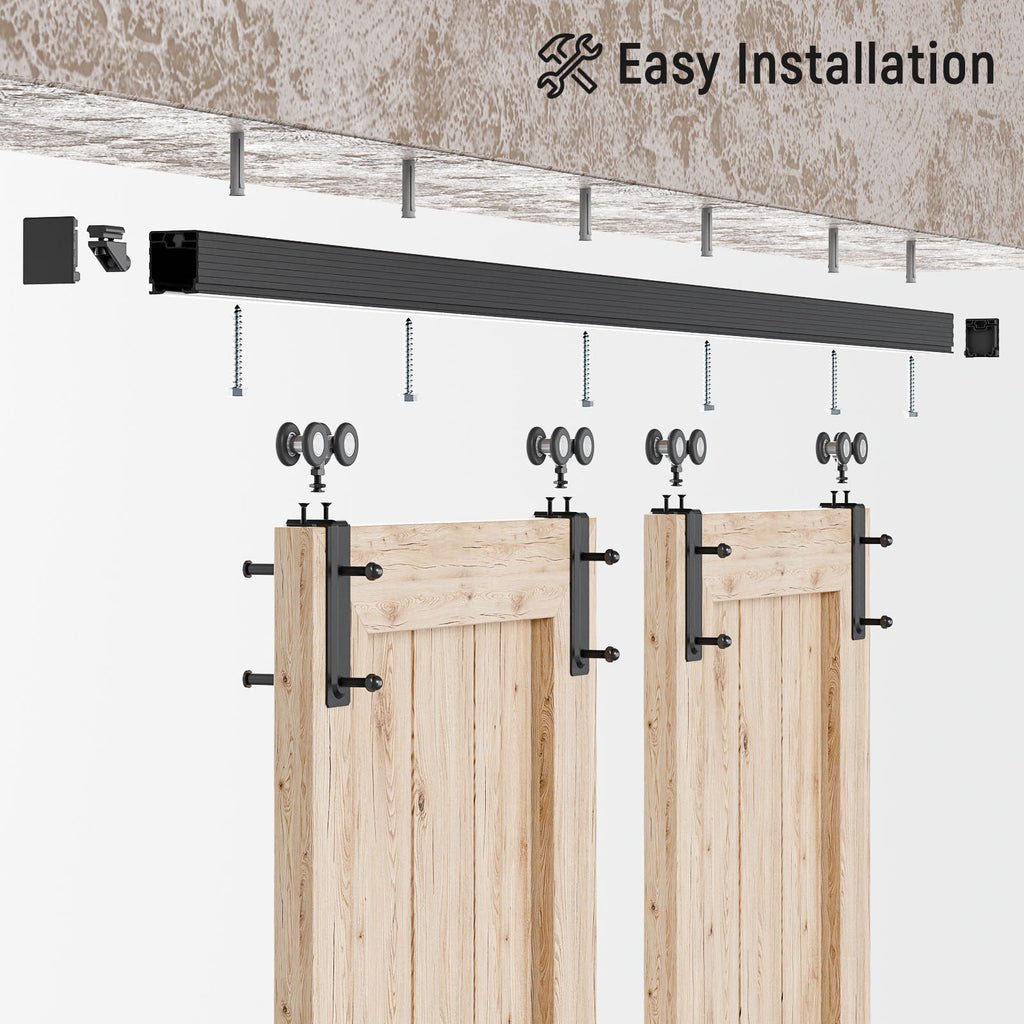10FT/120'' Ceiling Mount Box Rail Barn Door Hardware Kit,Heavy Duty Aluminium Alloy Sliding Barn Door Track for Indoor/Outdoor,Max 330LBS Load for 1"-1.81" Thick Double Door (No Door)