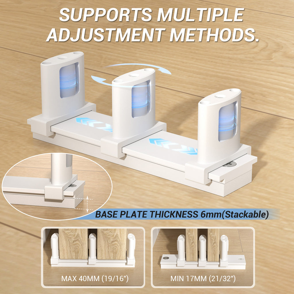 Sliding Closet Door Floor Guide with Riser Plate, Adjustable Bypass Door Guide, Upgraded 3-Roller Design – White, 1 Pack