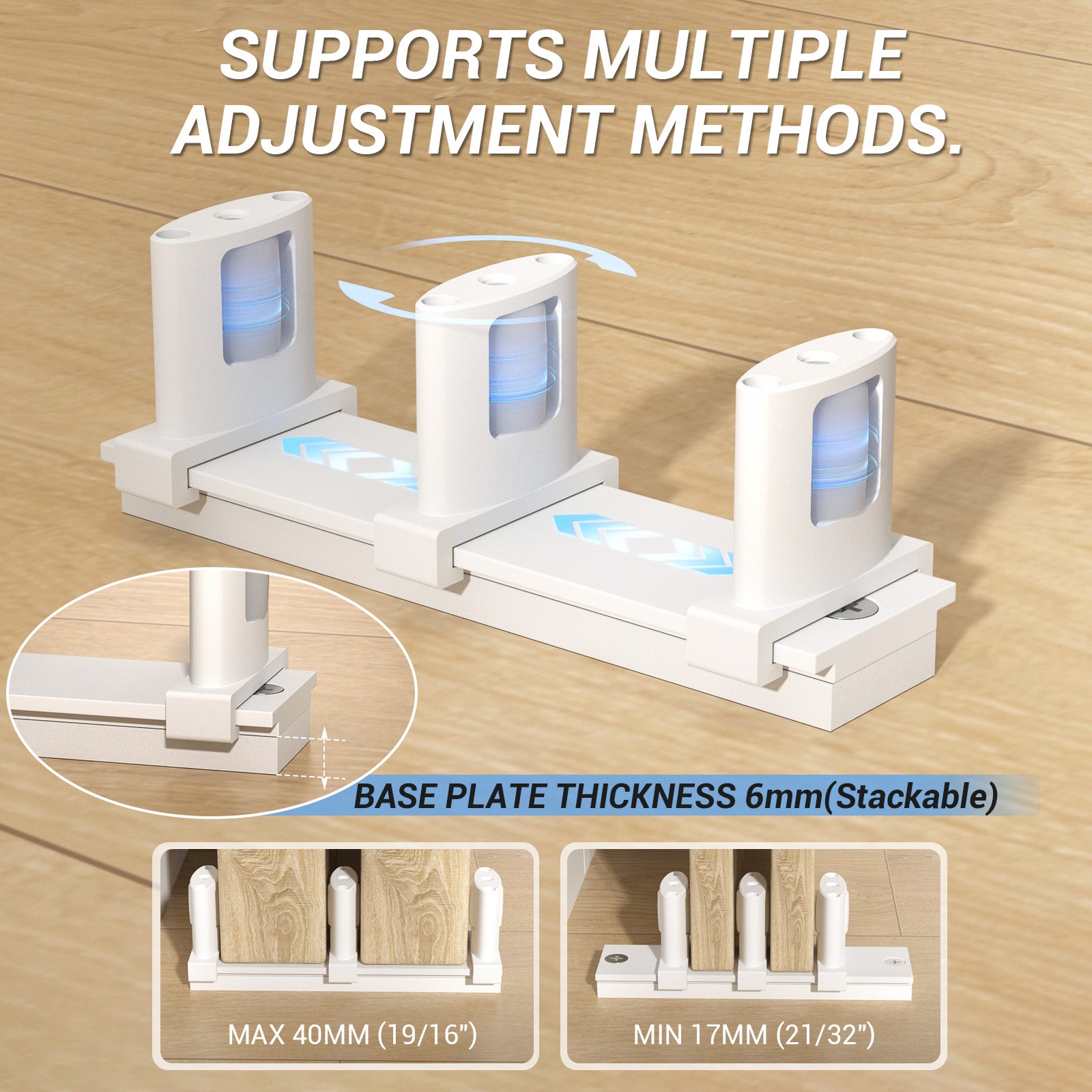 Sliding Closet Door Floor Guide with Riser Plate, Adjustable Bypass Door Guide, Upgraded 3-Roller Design – White, 1 Pack