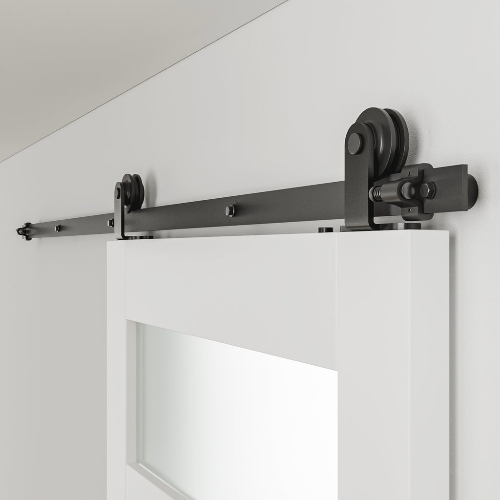 WINOVERCO Barn Door Hardware kit(Whole Set Include Sliding Barn Door Track Kit & Barn Door Handle & Floor Guide) -Heavy Duty