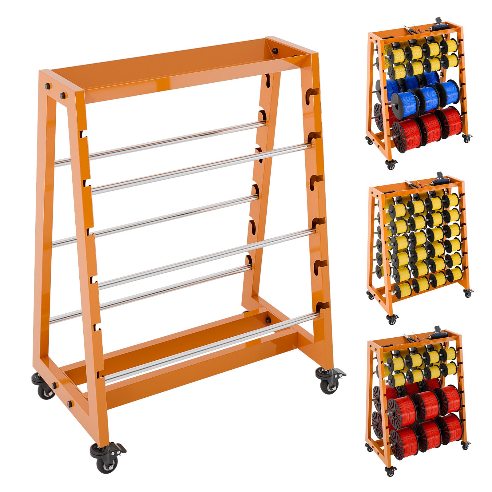 Wire Spool Rack with Tool Box, Heavy Duty 8-Rod Adjustable Cable Dispenser with Locking Wheels, 400LB Capacity Wire Holder Organizer for Electrical, Industrial and Retail Use