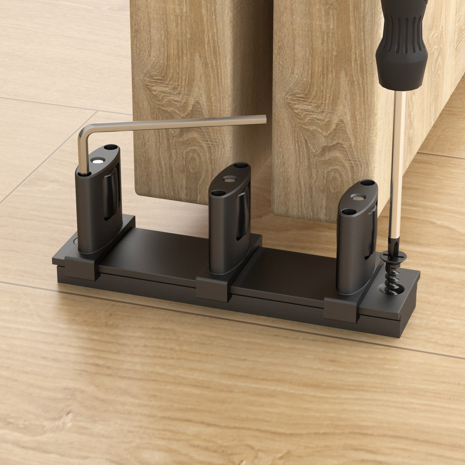Sliding Closet Door Floor Guide with Riser Plate, Adjustable Bypass Door Guide, Upgraded 3-Roller Design – Black, 1 Pack