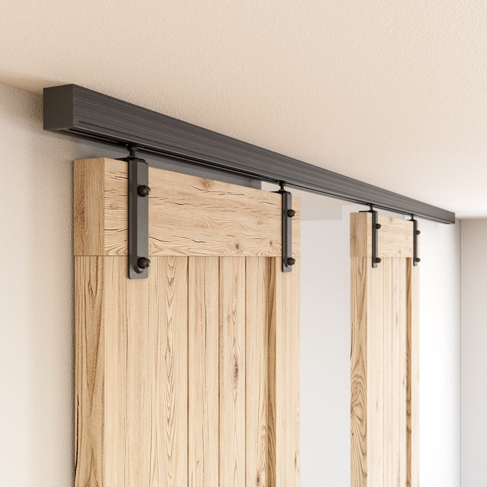 12FT/144'' Ceiling Mount Box Rail Barn Door Hardware Kit,Heavy Duty Aluminium Alloy Sliding Barn Door Track for Indoor/Outdoor,Max 330LBS Load for 1"-1.81" Thick Double Door (No Door)
