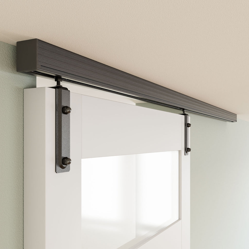 6FT/72'' Ceiling Mount Box Rail Barn Door Hardware Kit,Heavy Duty Aluminium Alloy Sliding Barn Door Track for Indoor/Outdoor,Max 330LBS Load for 1"-1.81" Thick Single Door (No Door)