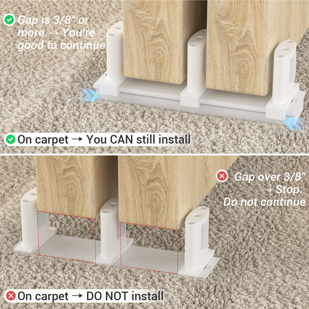 Sliding Closet Door Floor Guide with Riser Plate, Adjustable Bypass Door Guide, Upgraded 3-Roller Design – White, 1 Pack