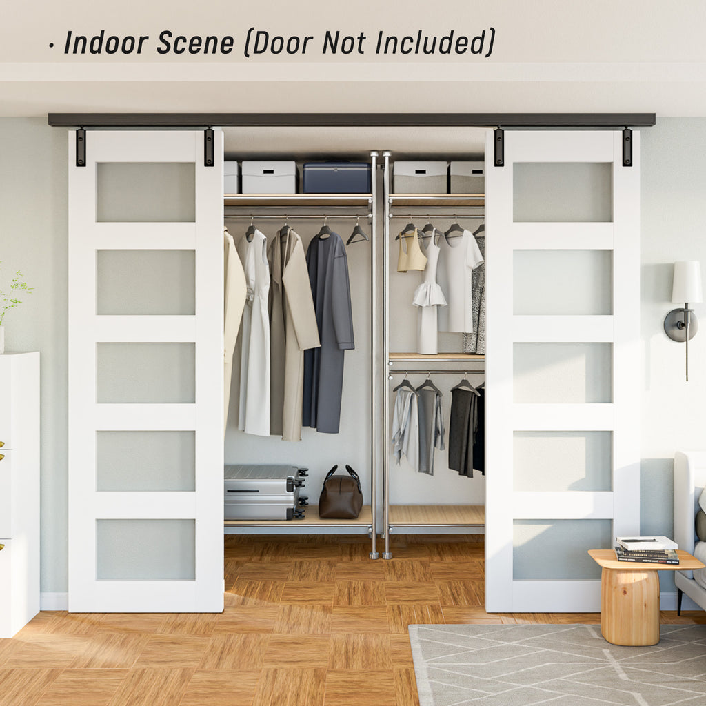 8FT/96'' Ceiling Mount Box Rail Barn Door Hardware Kit,Heavy Duty Aluminium Alloy Sliding Barn Door Track for Indoor/Outdoor,Max 330LBS Load for 1"-1.81" Thick Double Door (No Door)