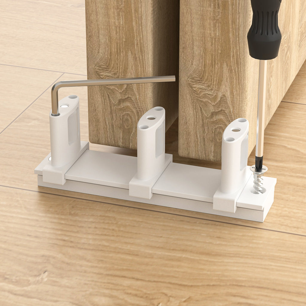 Sliding Closet Door Floor Guide with Riser Plate, Adjustable Bypass Door Guide, Upgraded 3-Roller Design – White, 1 Pack