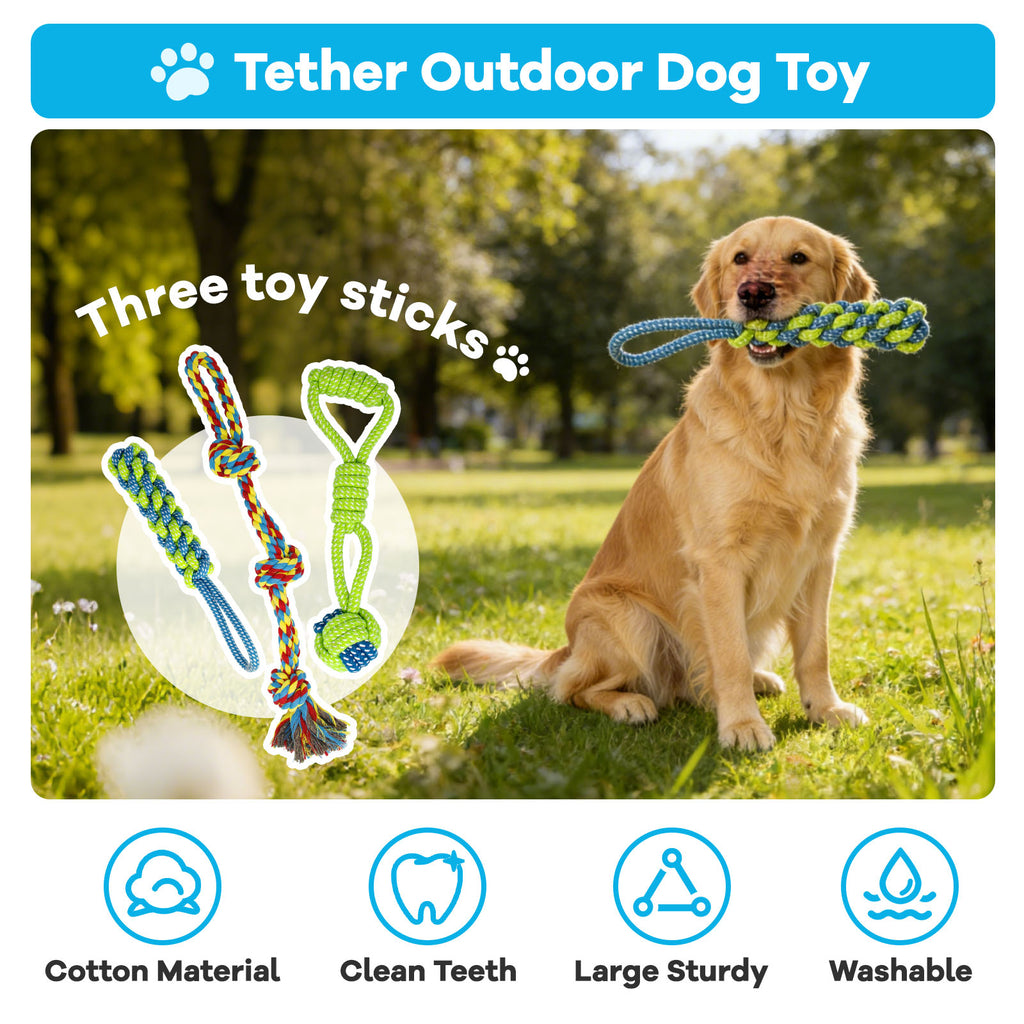 Outdoor Tug of War Dog Toy with Strengthen Spring Pole, Sturdy & Durable, Adjustable Height for Large, Medium & Small Dogs;3 Kinds Dog Tug of War Toys for Self-Play & Interactive in Park, Yard & Lawn