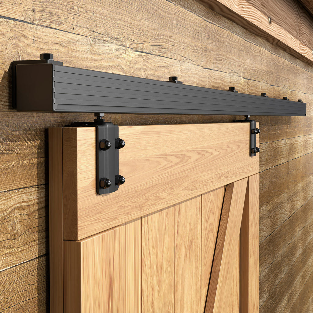 6FT/72'' Exterior Sliding Barn Door Hardware Kit, Box Rail Track,Heavy Duty Aluminium Alloy Wall Mount Kit for Indoor/Outdoor Single Door Use(NO Door)