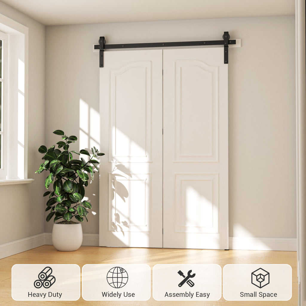 WINOVERCO Bifold Sliding Barn Door Hardware Track Kit,Side Mounted Black J Shape Roller,Smoothly and Quietly,Assembly Easy(Door Not Included)