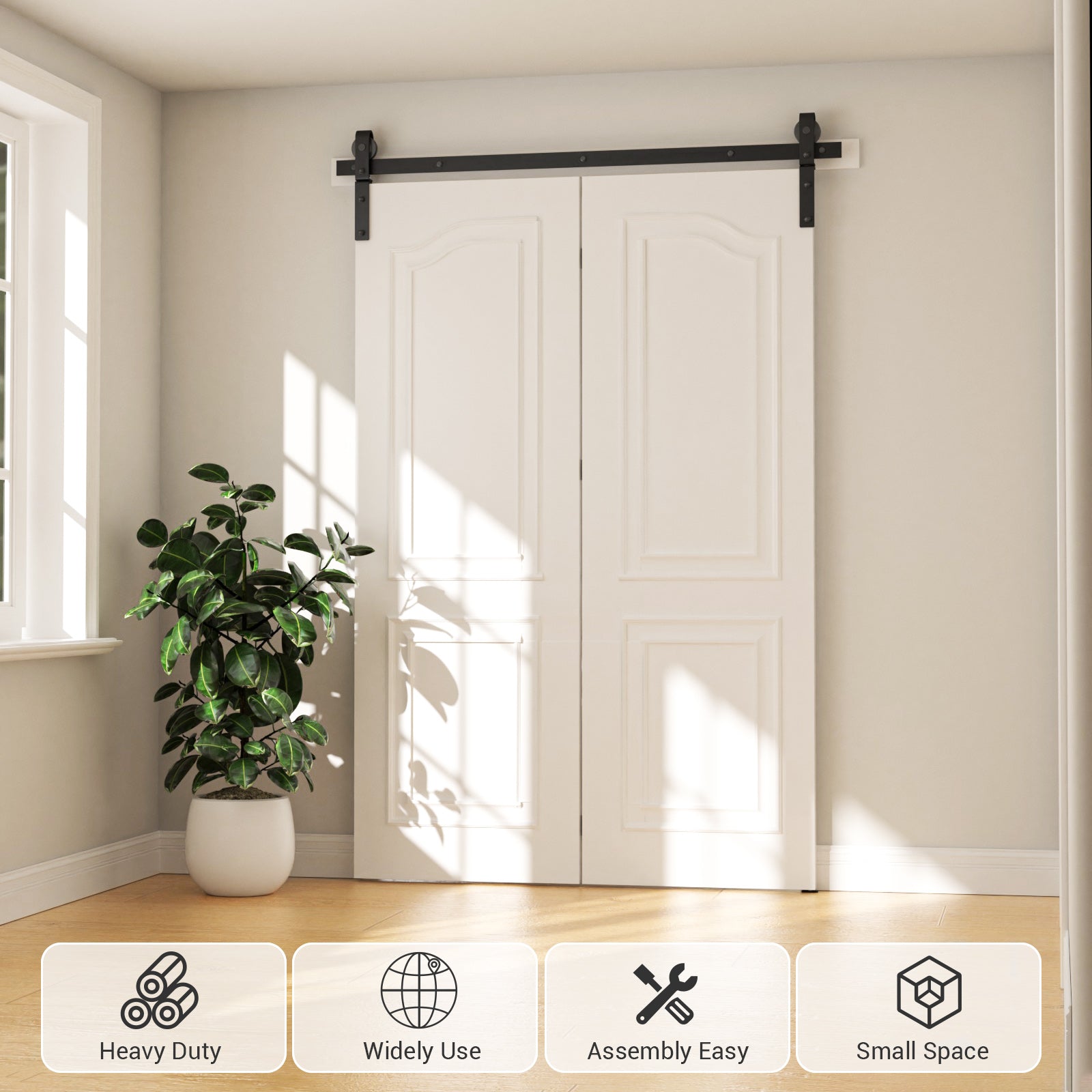 WINOVERCO Bifold Sliding Barn Door Hardware Track Kit,Side Mounted Black J Shape Roller,Smoothly and Quietly,Assembly Easy(Door Not Included)