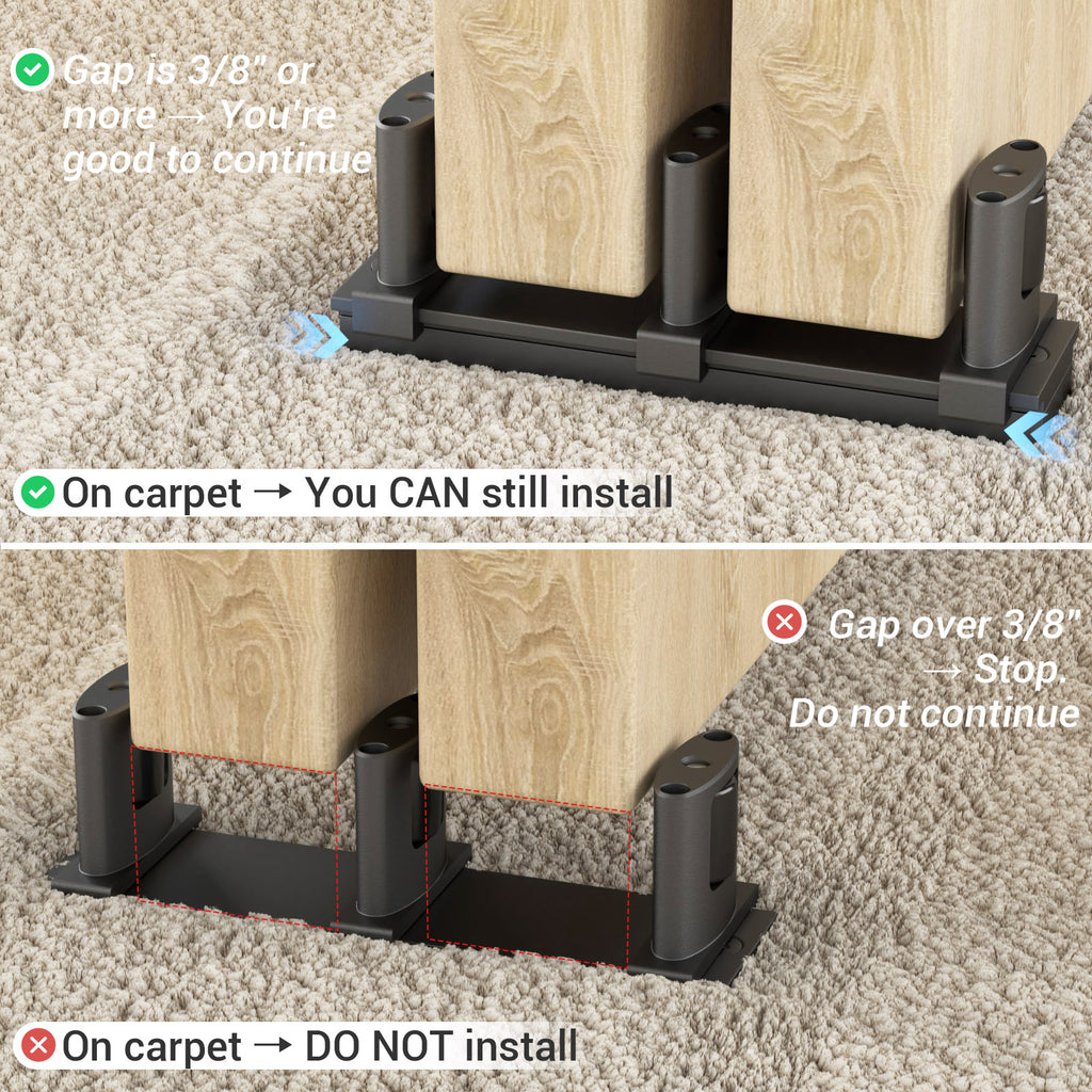 Sliding Closet Door Floor Guide with Riser Plate, Adjustable Bypass Door Guide, Upgraded 3-Roller Design – Black, 1 Pack