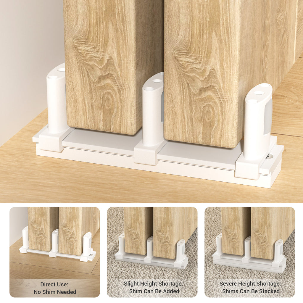 Sliding Closet Door Floor Guide with Riser Plate, Adjustable Bypass Door Guide, Upgraded 3-Roller Design – White, 1 Pack