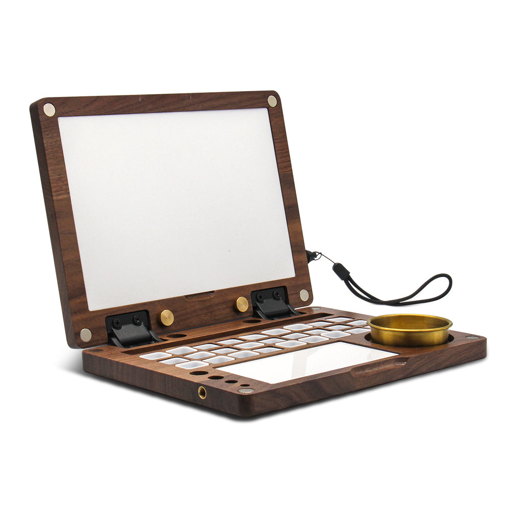 27 Grid Portable Black Walnut Wooden Watercolor Palette, Travel Paint Tray with Mixing Area & Brush Wash Canister, Detachable Grid for Multi-Paint, Brown (No Paint & Stand)