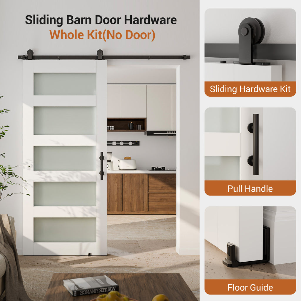 WINOVERCO Barn Door Hardware kit(Whole Set Include Sliding Barn Door Track Kit & Barn Door Handle & Floor Guide) -Heavy Duty