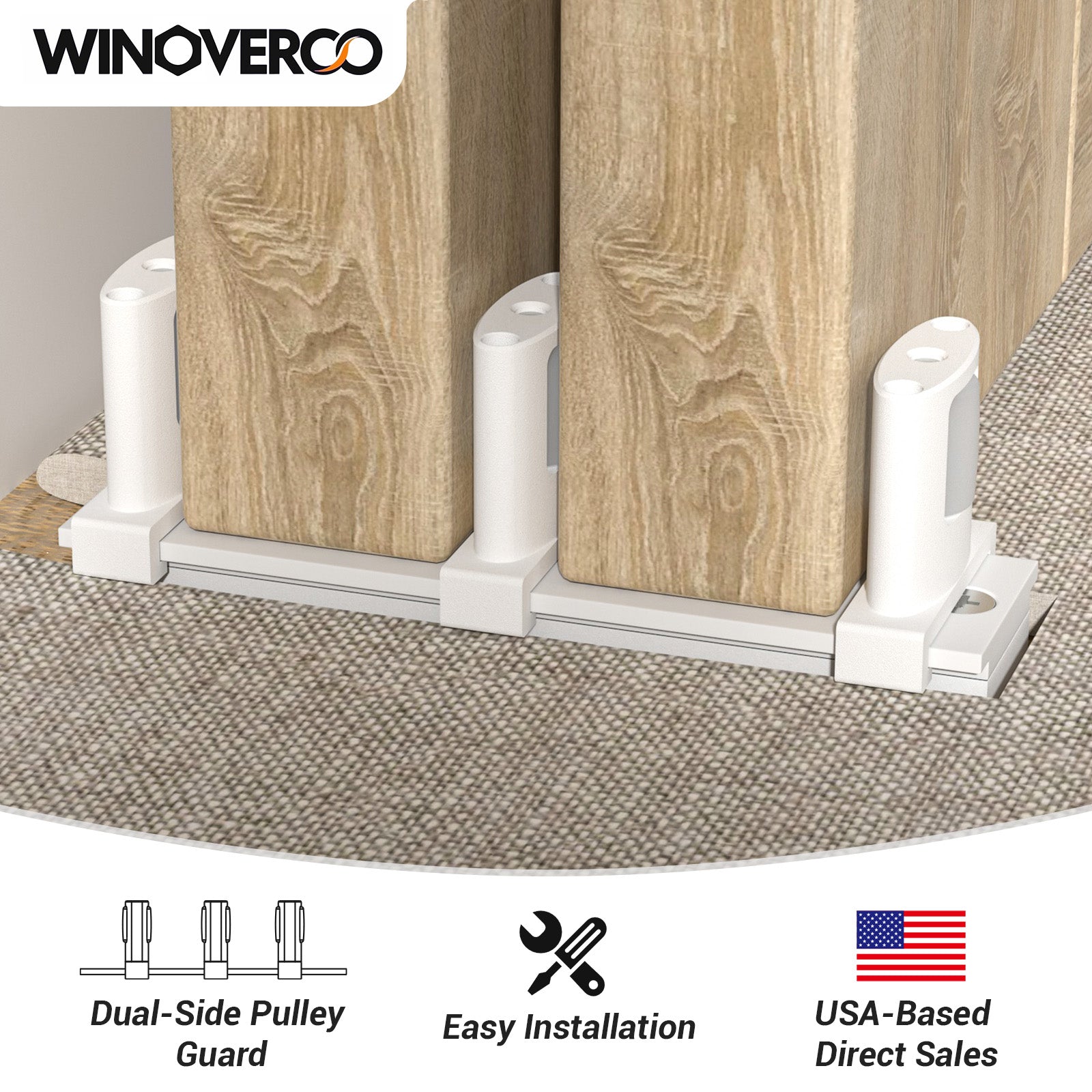 Sliding Closet Door Floor Guide with Riser Plate, Adjustable Bypass Door Guide, Upgraded 3-Roller Design – White, 1 Pack