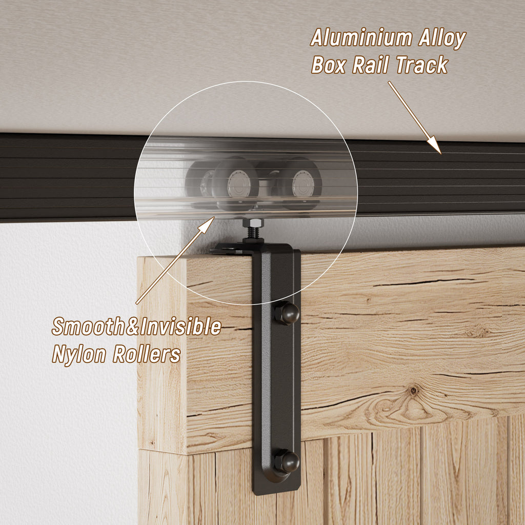 6.6FT/79.2'' Ceiling Mount Box Rail Barn Door Hardware Kit,Heavy Duty Aluminium Alloy Sliding Barn Door Track for Indoor/Outdoor,Max 330LBS Load for 1"-1.81" Thick Single Door (No Door)