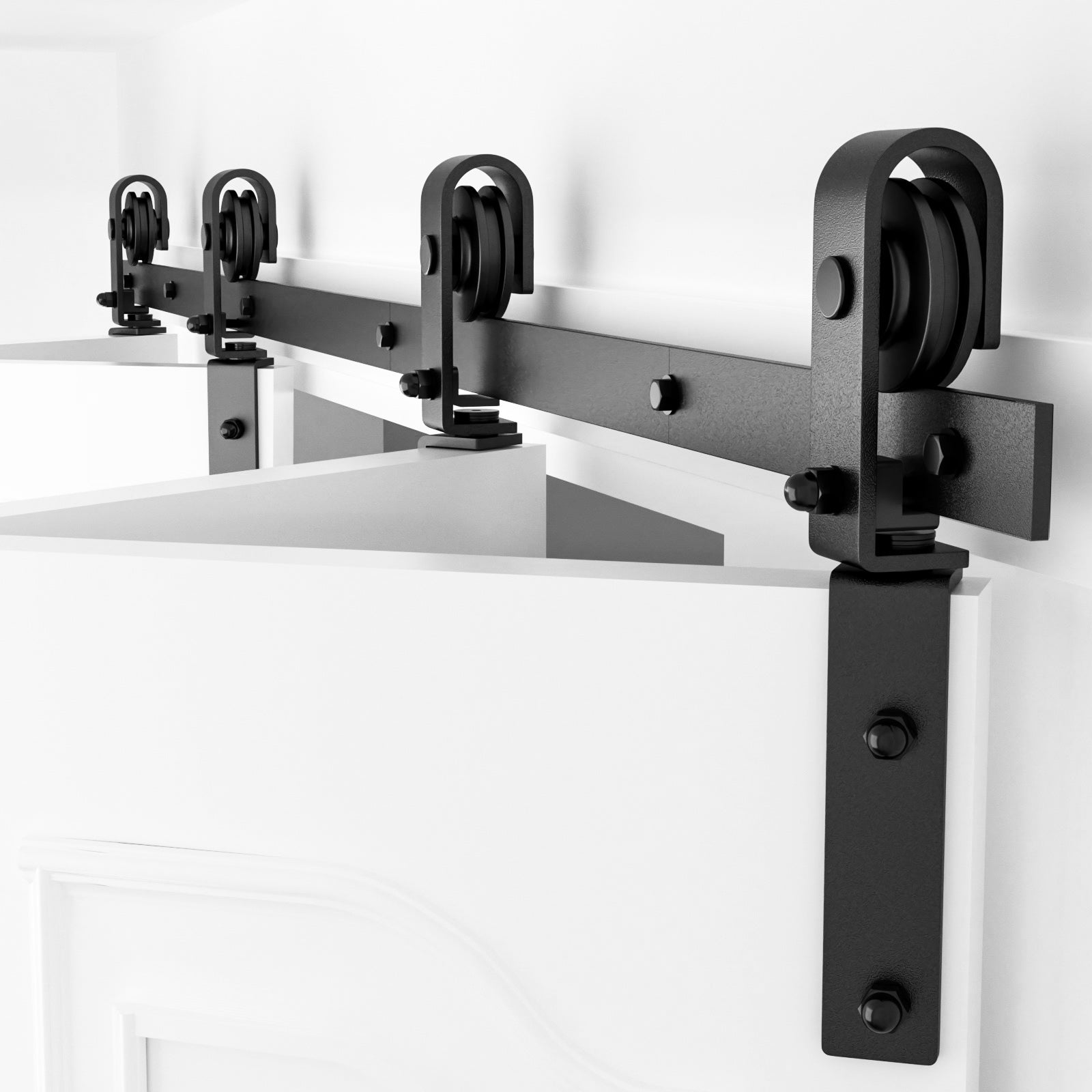 WINOVERCO Bifold Sliding Barn Door Hardware Track Kit,Side Mounted Black J Shape Roller,Smoothly and Quietly,Assembly Easy for 4 Doors(Door Not Included)
