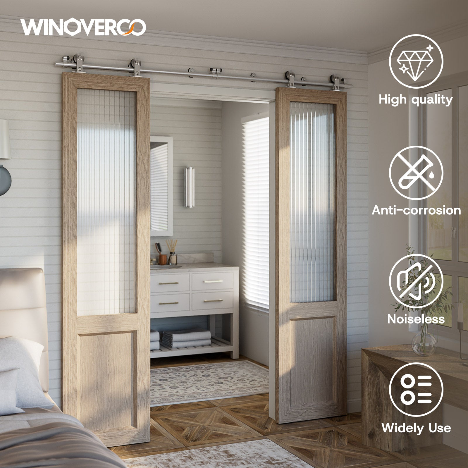 WINOVERCO Stainless Steel Barn Door Hardware Kit