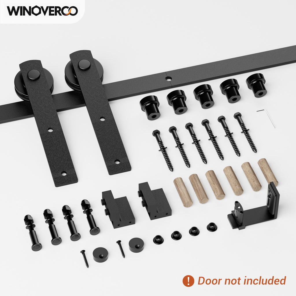 WINOVERCO Sliding Barn Door Hardware Kit with Adjustable U Shape Barn Door Floor Guide, Wall Mount Rail, Splicing Track Kit (Door not Included)
