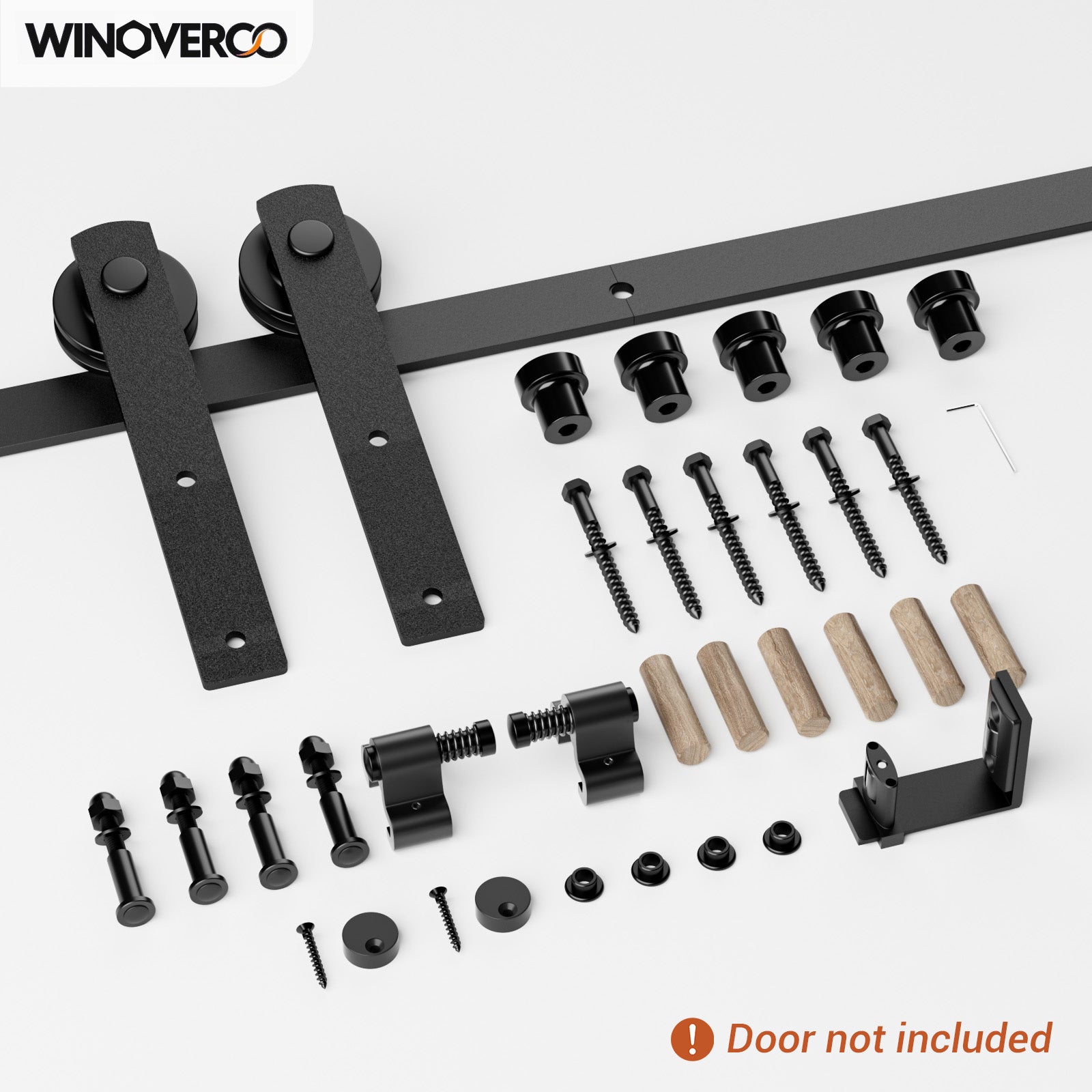 WINOVERCO Sliding Barn Door Hardware Kit with Adjustable U Shape Barn Door Floor Guide, Wall Mount Rail, Splicing Track Kit (Door not Included)