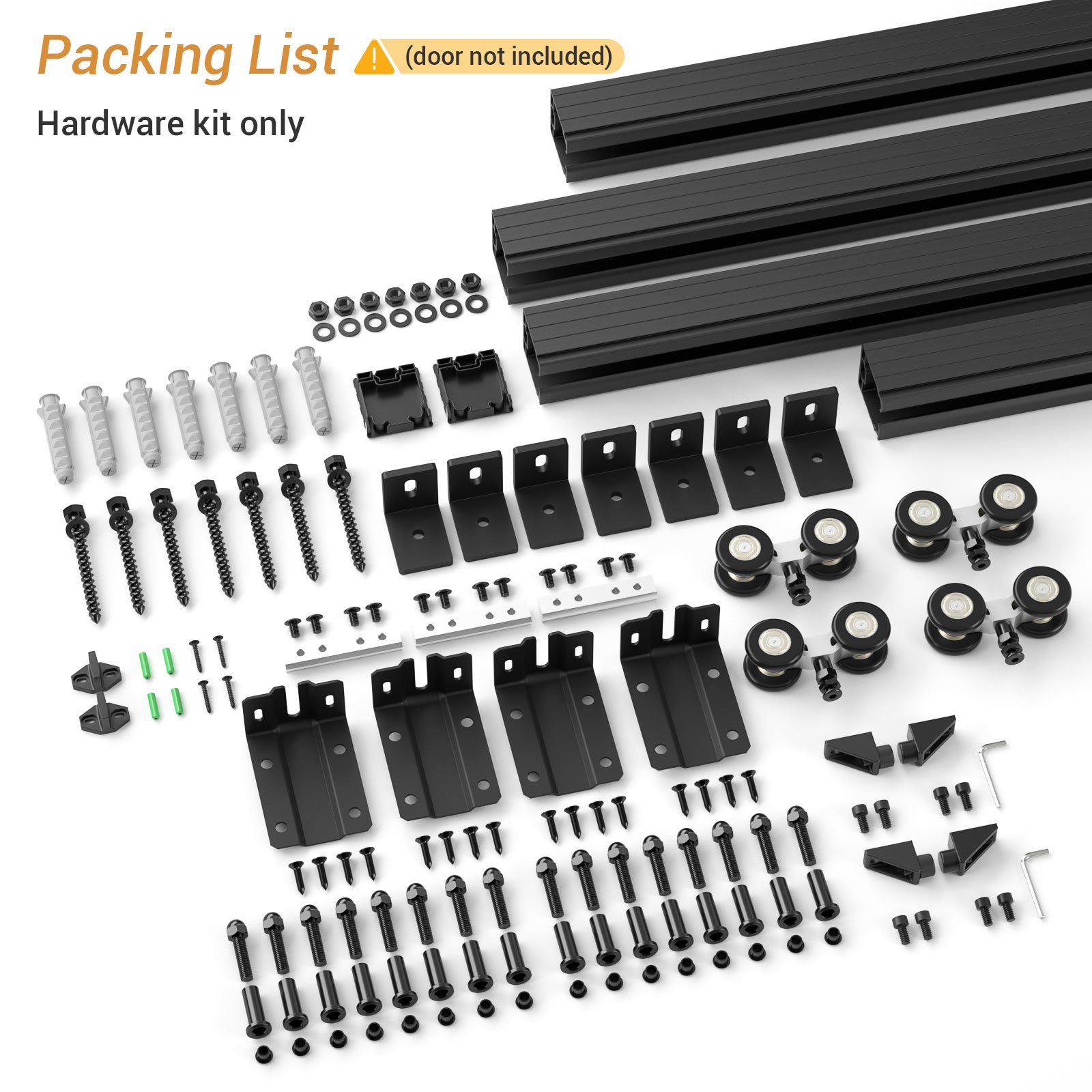 WINOVERCO Sliding Barn Door Hardware Kit Box Rail for Exterior Double Door,Heavy Duty Aluminium Alloy Wall Mount Kit for Indoor/Outdoor Two Door Use(NO Door)