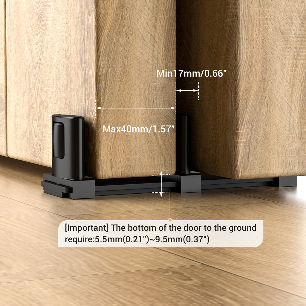 WINOVERCO Sliding Closet Door Floor Guide,Adjustable Bypass Door Guide for Floor,Update 3-Roller Design,Black