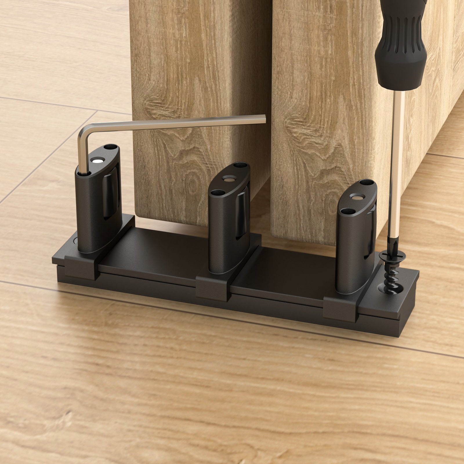 Sliding Closet Door Floor Guide with Riser Plate, Adjustable Bypass Door Guide, Upgraded 3-Roller Design – Black, 1 Pack