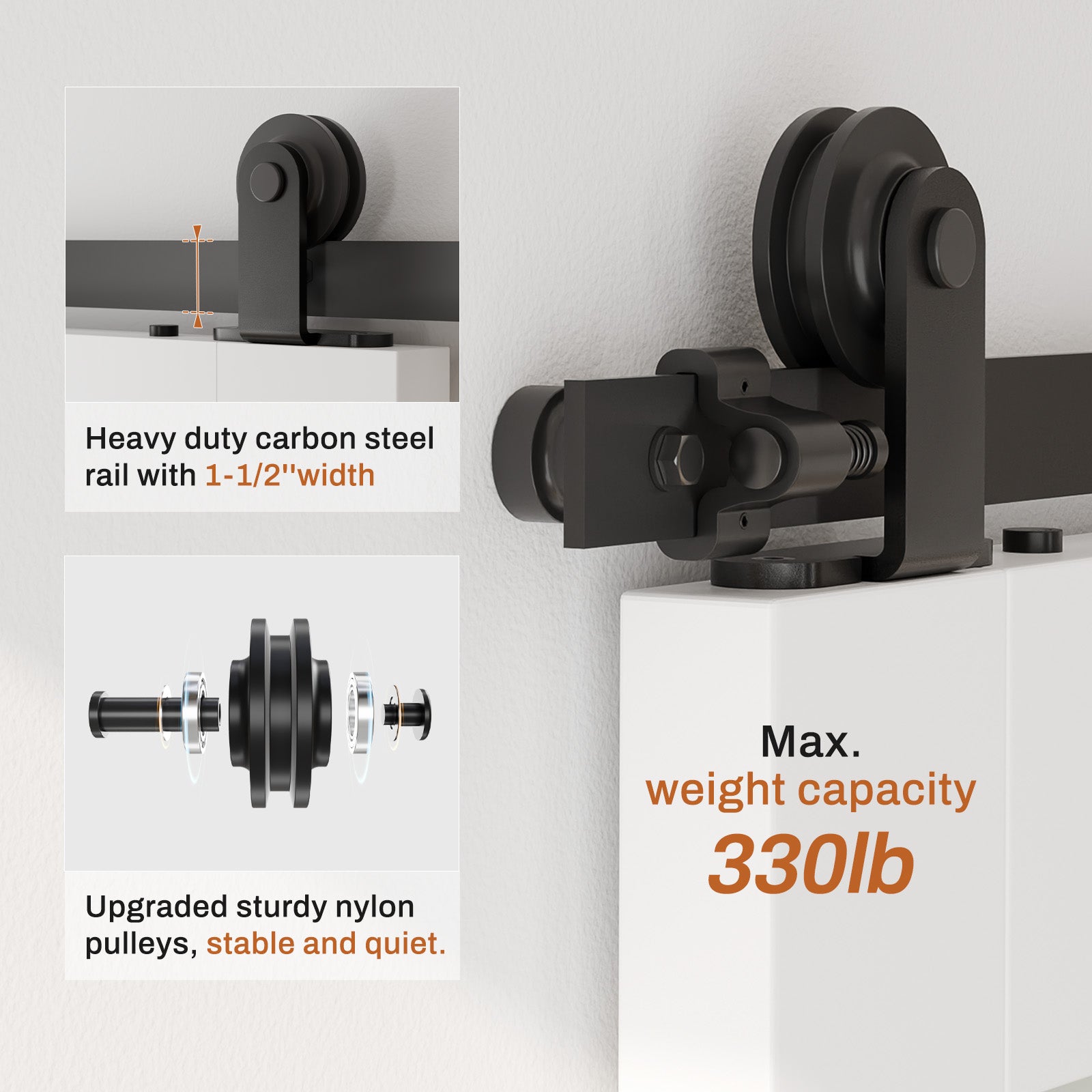 WINOVERCO Barn Door Hardware kit(Whole Set Include Sliding Barn Door Track Kit & Barn Door Handle & Floor Guide) -Heavy Duty