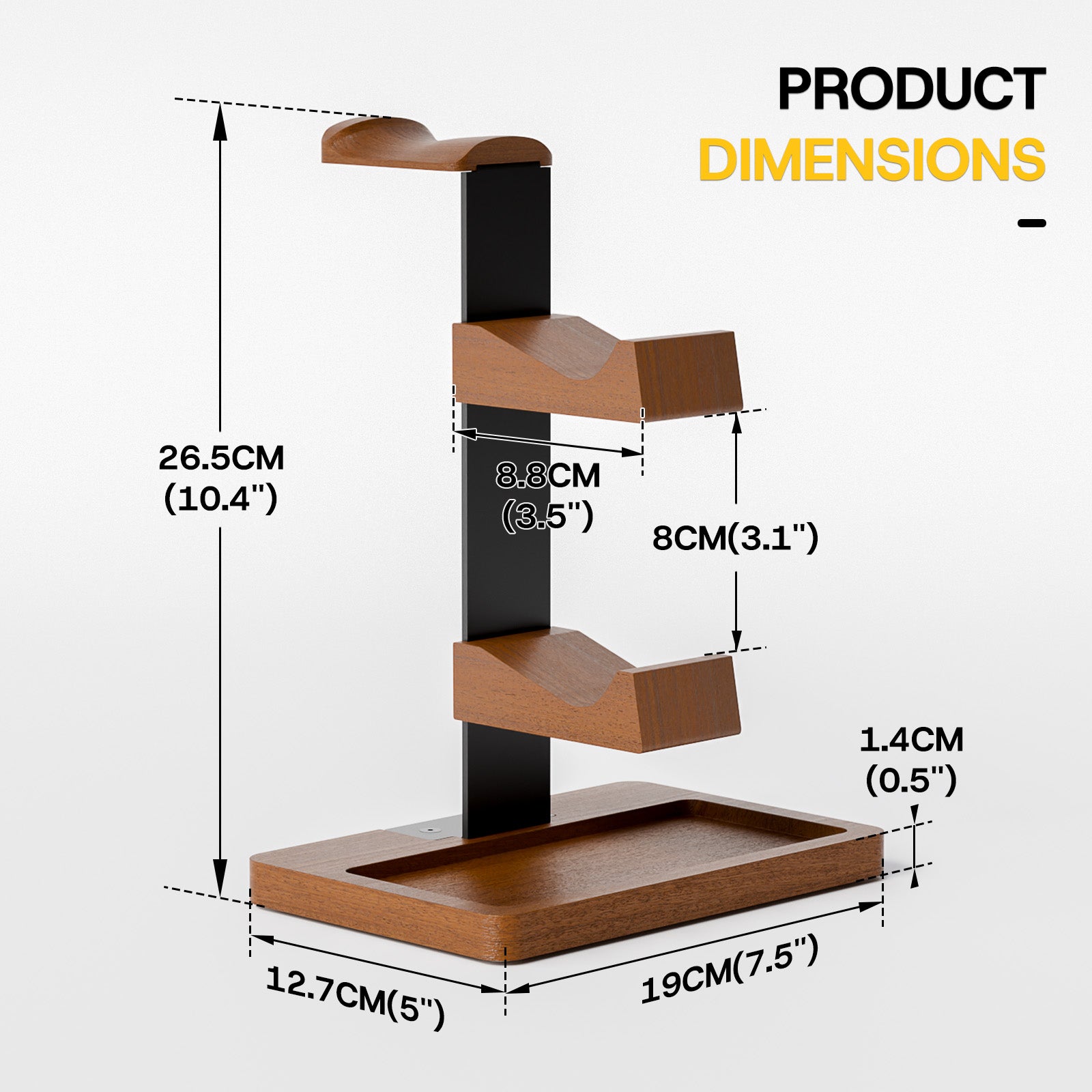 Controller Holder Solid Wood Headphone Stand for Desk Dual Gaming Controller Organizer Rack with Storage Base Fits Xbox, PS4, PS5, Gamepad