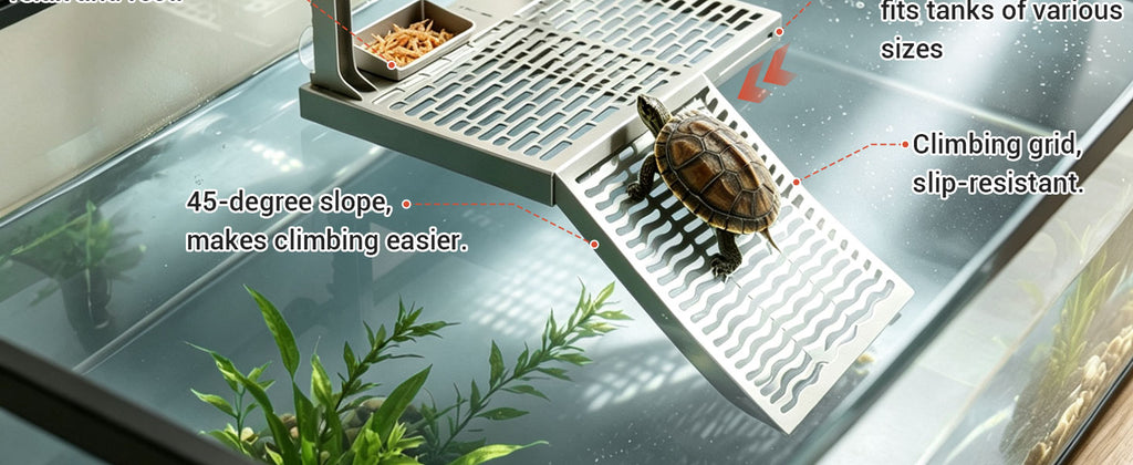 Turtle Basking Platform for Aquatic Turtles, 304 Stainless Steel Adjustable Turtle Dock & Turtle Ramp, Above Tank Turtle Platform for Aquarium, Fits 10"-18" Wide Tanks (10-75 Gallon)
