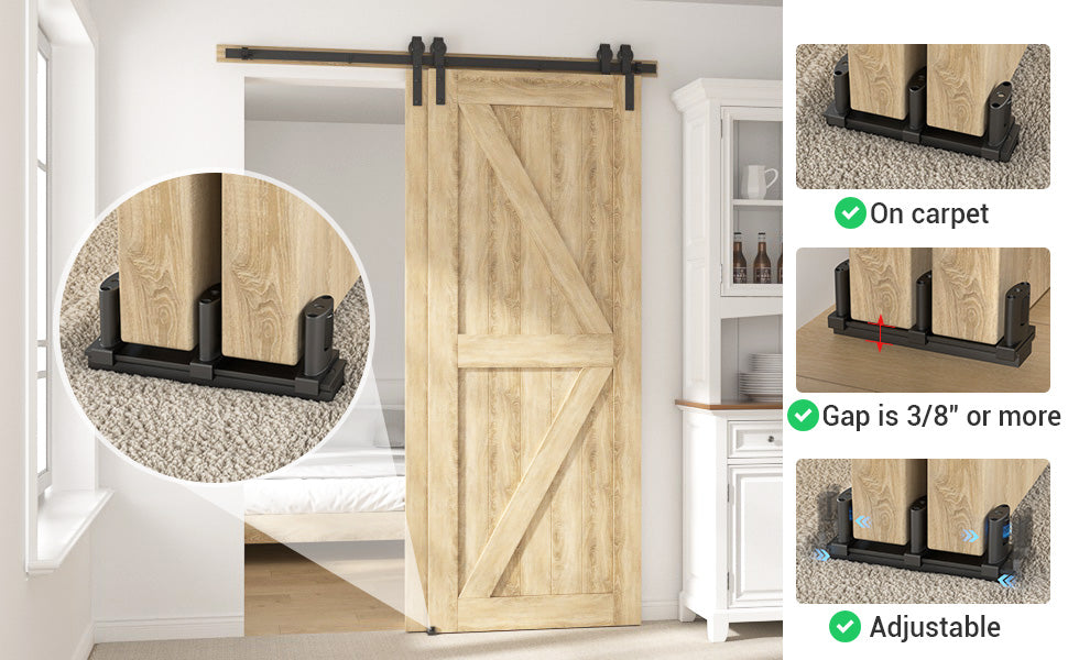 Sliding Closet Door Floor Guide with Riser Plate, Adjustable Bypass Door Guide, Upgraded 3-Roller Design – Black, 1 Pack