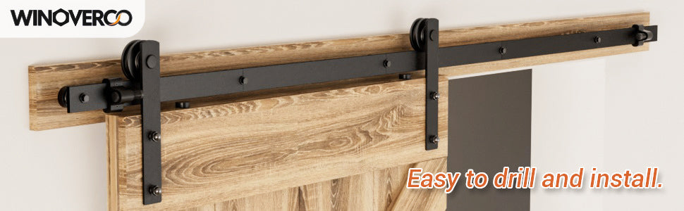 WINOVERCO Sliding Barn Door Hardware Kit with Adjustable U Shape Barn Door Floor Guide, Wall Mount Rail, Splicing Track Kit (Door not Included)