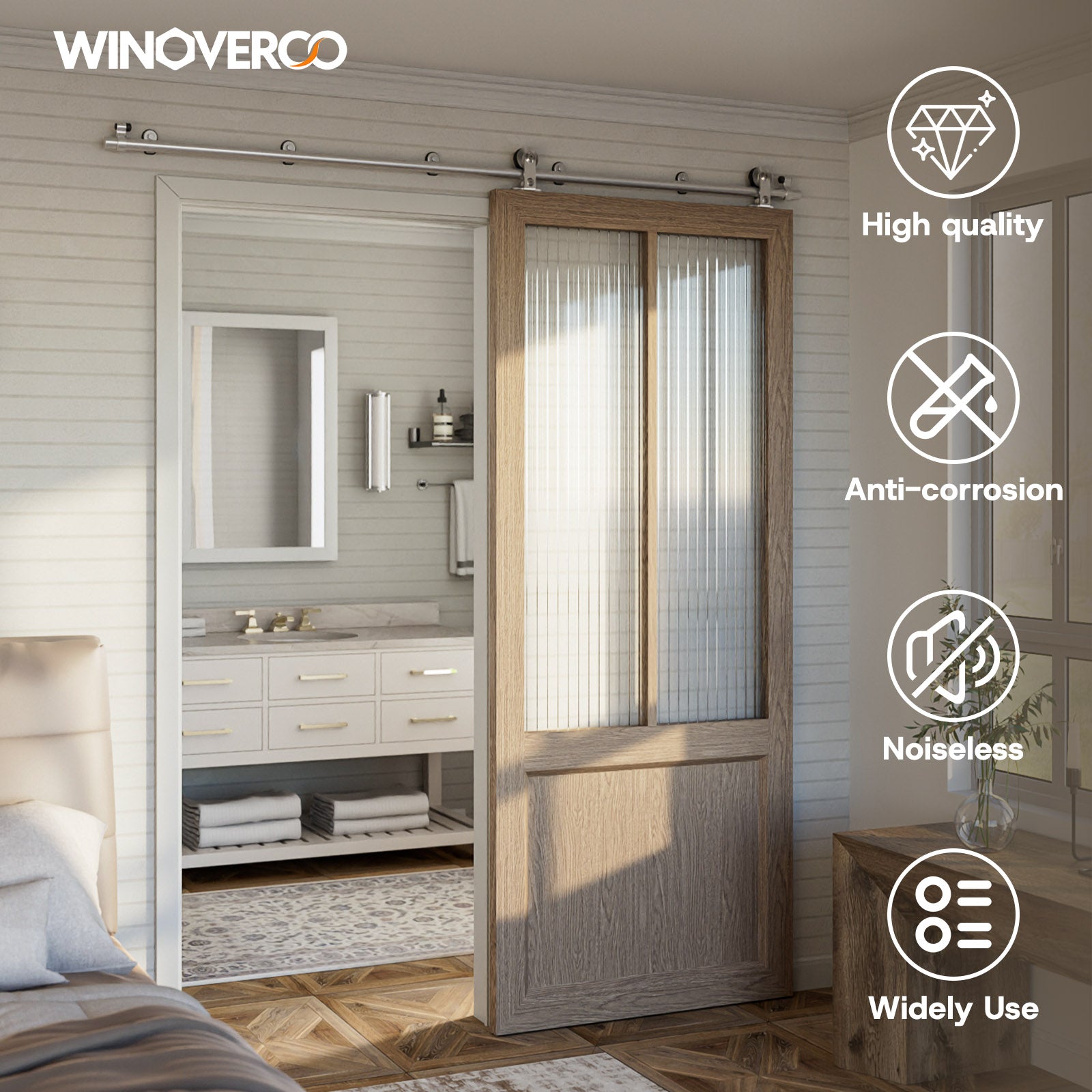 WINOVERCO Stainless Steel Barn Door Hardware Kit