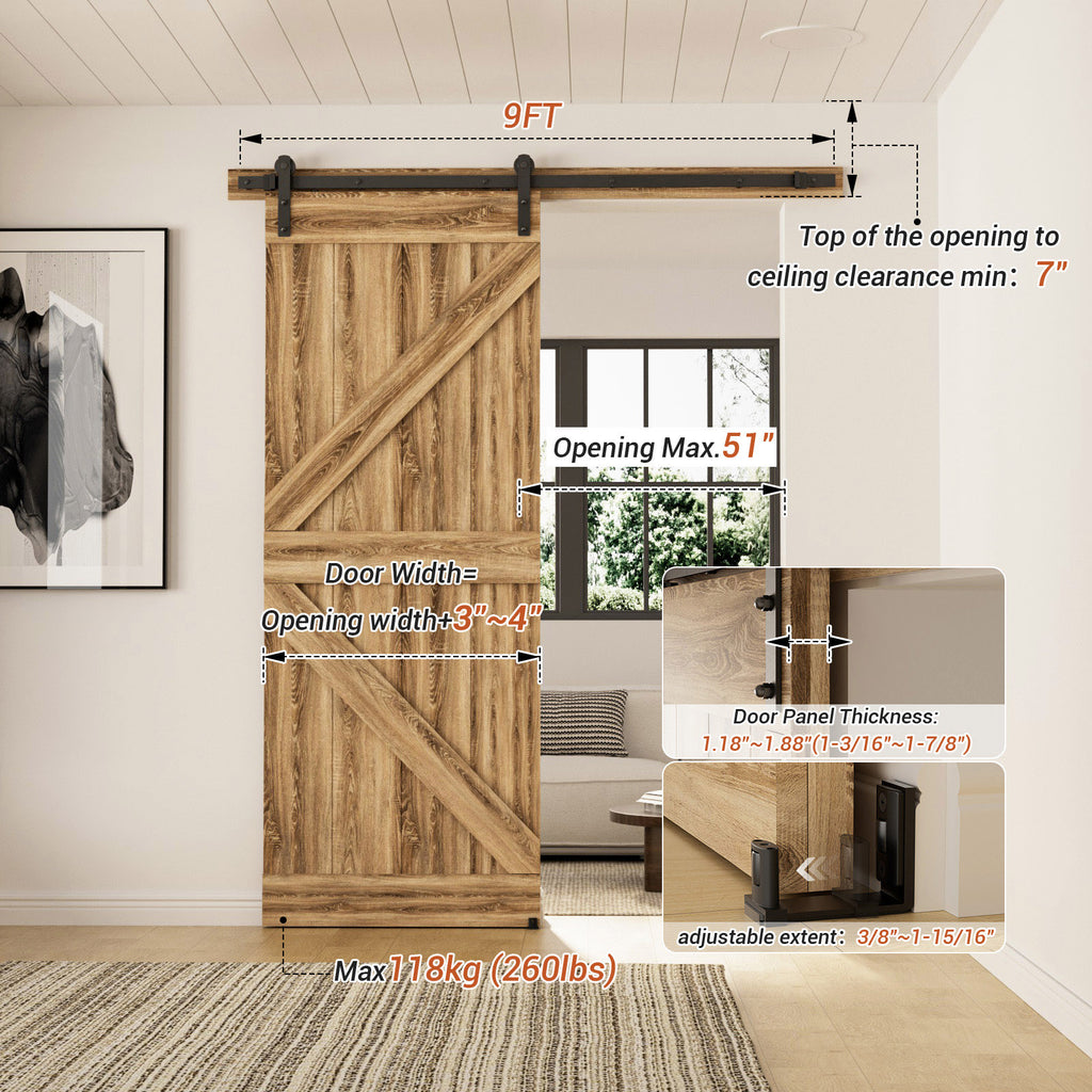 WINOVERCO Sliding Barn Door Hardware Kit with Adjustable U Shape Barn Door Floor Guide, Wall Mount Rail, Splicing Track Kit (Door not Included)