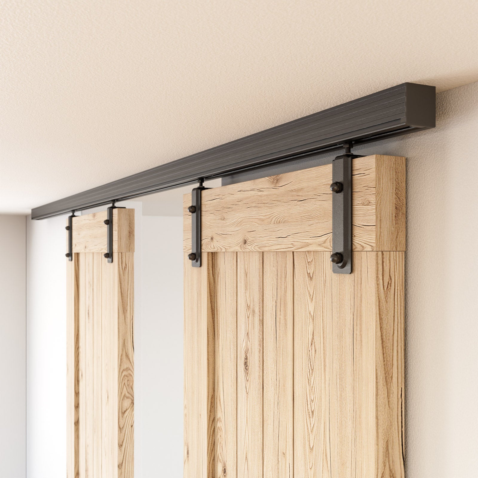 12FT/144'' Ceiling Mount Box Rail Barn Door Hardware Kit,Heavy Duty Aluminium Alloy Sliding Barn Door Track for Indoor/Outdoor,Max 330LBS Load for 1"-1.81" Thick Double Door (No Door)