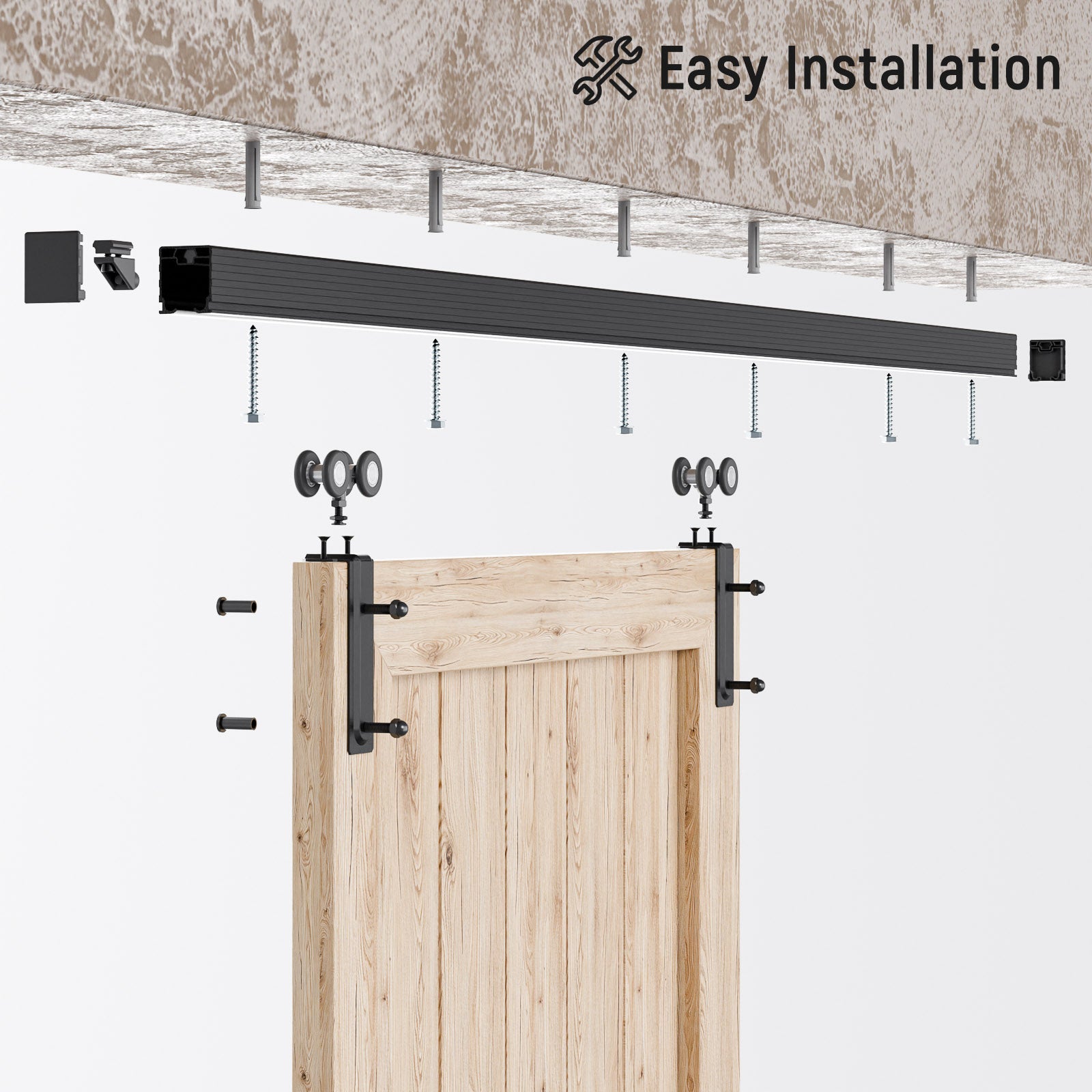 8FT/96'' Ceiling Mount Box Rail Barn Door Hardware Kit,Heavy Duty Aluminium Alloy Sliding Barn Door Track for Indoor/Outdoor,Max 330LBS Load for 1"-1.81" Thick Single Door (No Door)